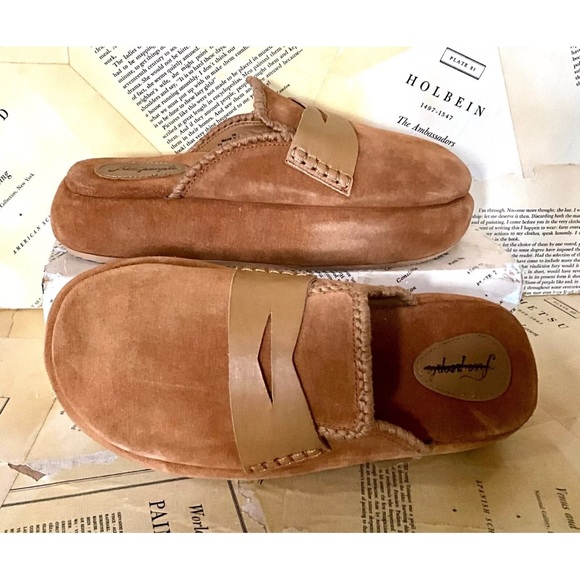 Free People Mulholland Platform Loafer Slide Mule Tan Brown Suede - Picture 4 of 7